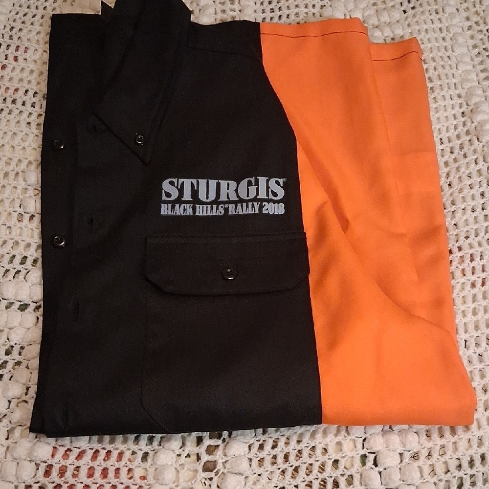 💯💥🏍️ Sturgis Black Hills Rally 2018 Mechanic Motorcycle Shop Shirt 🖤🧡
